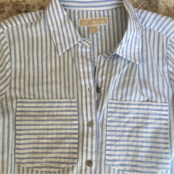 MICHAEL Michael Kors Light Blue and White Striped Shirt - Picture 3 of 12